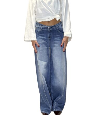 Jeans barrel bottone laterale